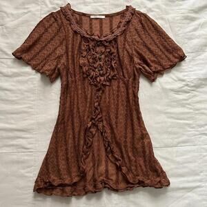 Axes Femme orange lace babydoll top with ruffles and buttons